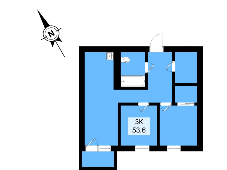 2к-53,6квм_юго-запад_3 этаж_дом 3_ЖК Седанка Хиллс_цвет
